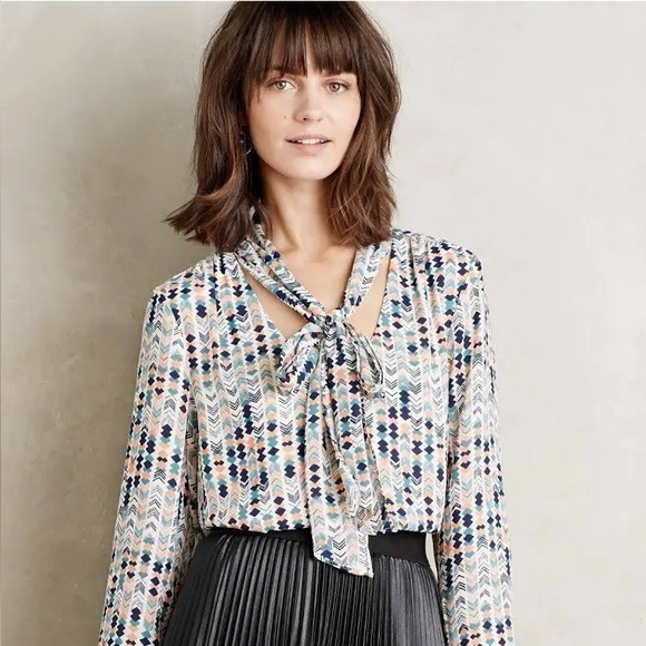 Anthropologie/HD in Paris Astral Tie Neck Blouse Size 8 - Picture 2 of 6